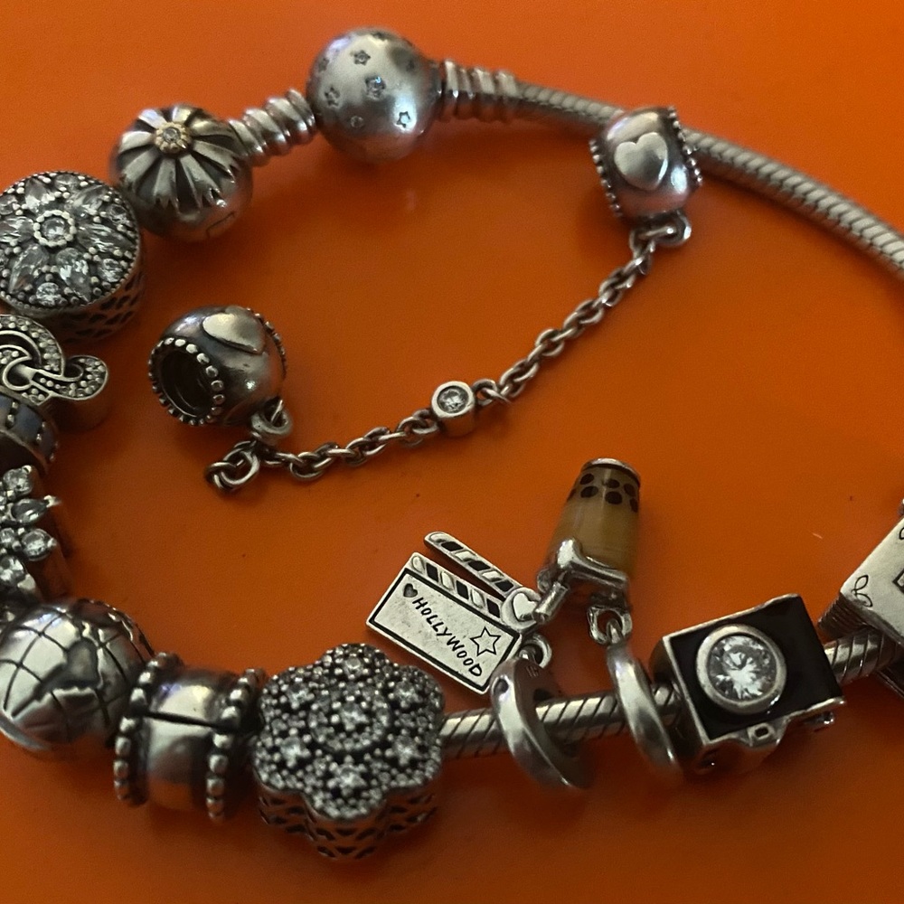 Pandora Silver Charm Bracelet with Black Accents
